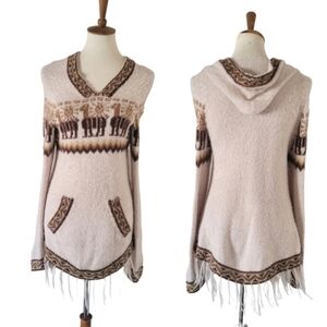 Creaciones Abieli Peru Alpaca Hooded Sweater Fringed‎ Sweater
